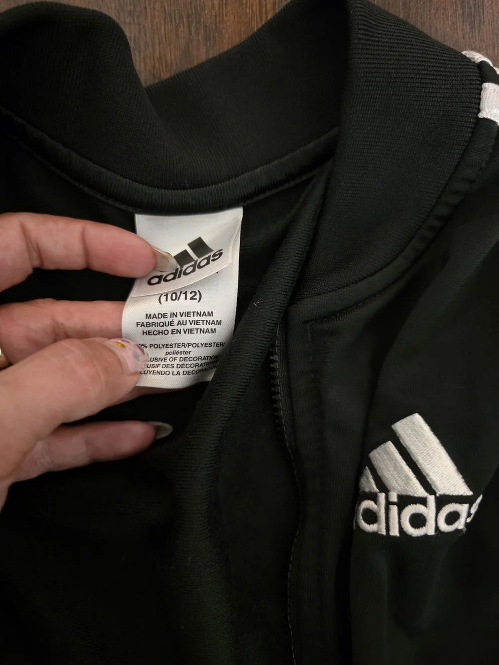 Girls Adidas Black Track Jacket with White Stripes 10/12